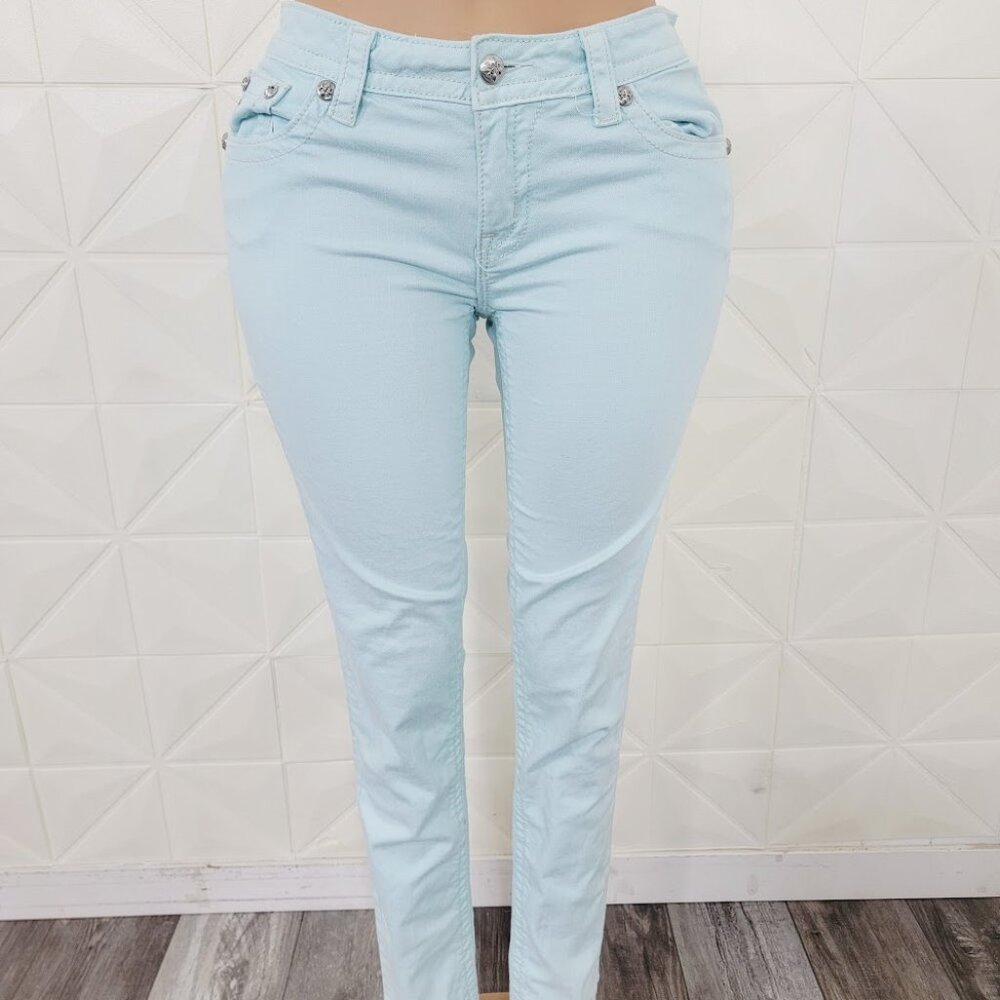 Miss Me Light Blue Skinny Jeans with Embellished Back Pockets - Picture 3 of 9